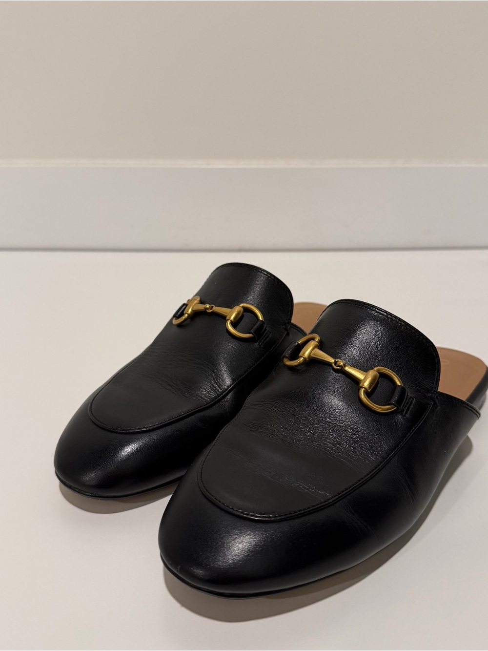 Quince Womens Size 7 Black Leather Mule Flats Horsebit Loafer Shoes Slip On